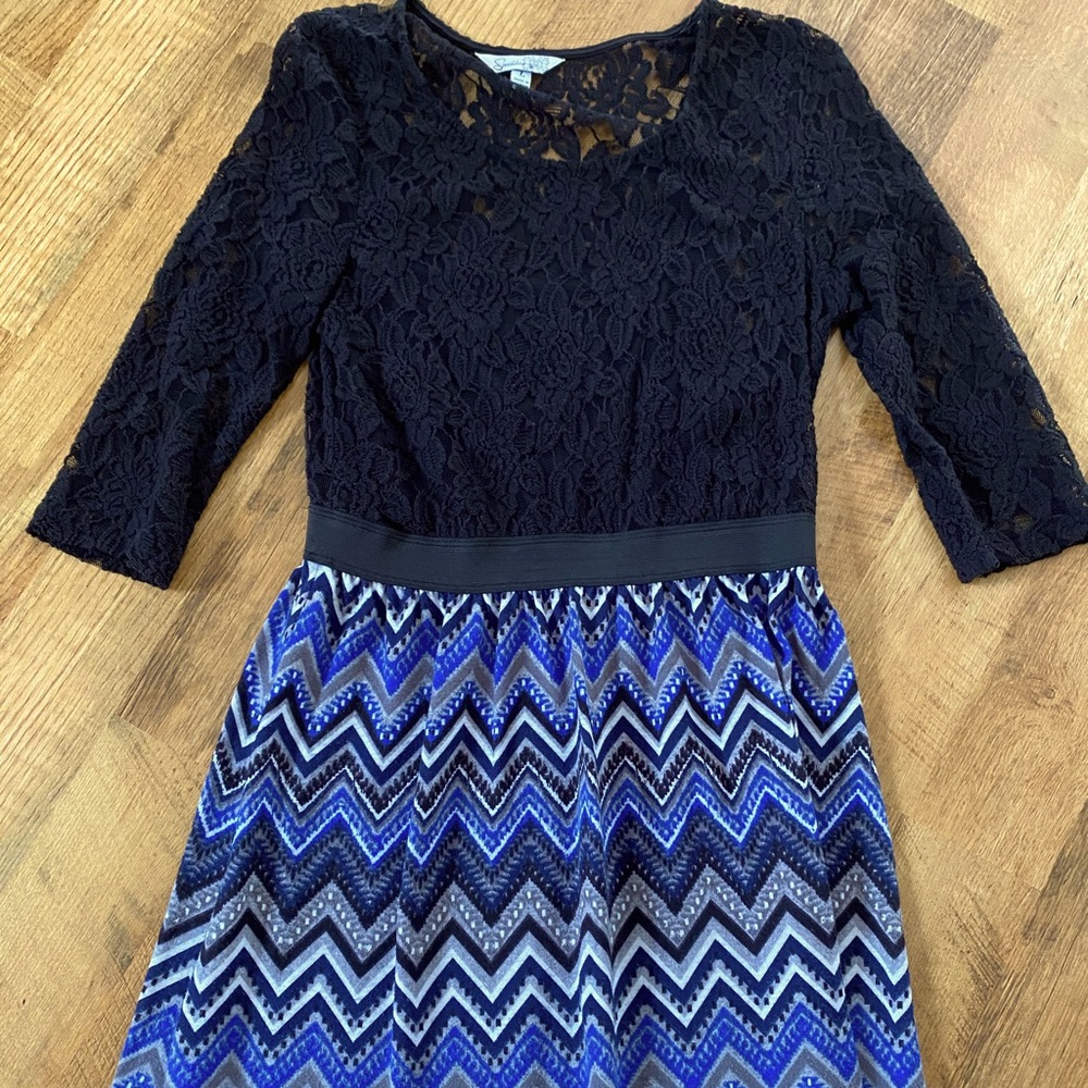 Black lace dress with elbow length sleeves